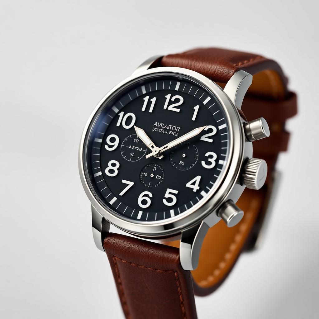 Aviator GMT Noir — Cuir brun