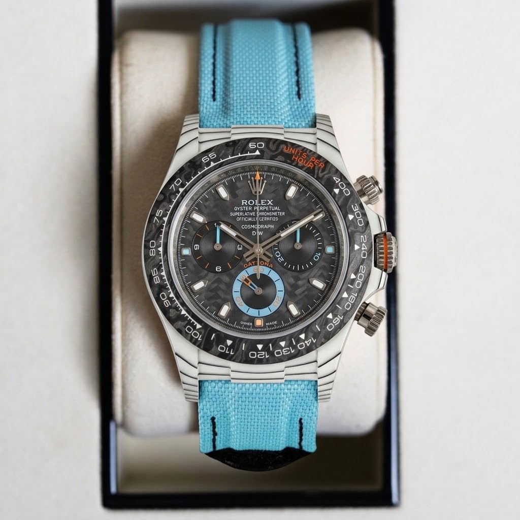 Rolex Daytona Carbon Bezel - Bracelet Bleu Ciel — Tissu technique bleu ciel