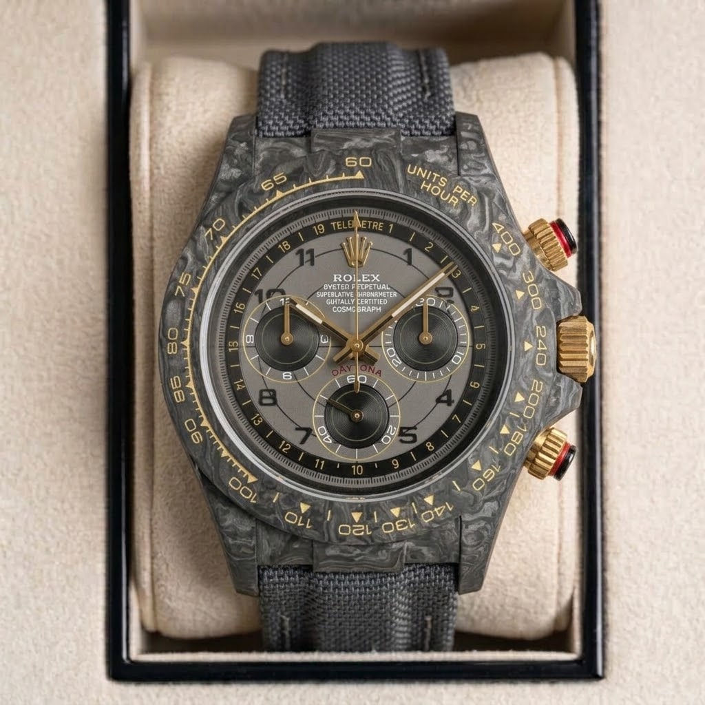 Rolex Daytona Carbone Gris - Accents Or — Tissu gris
