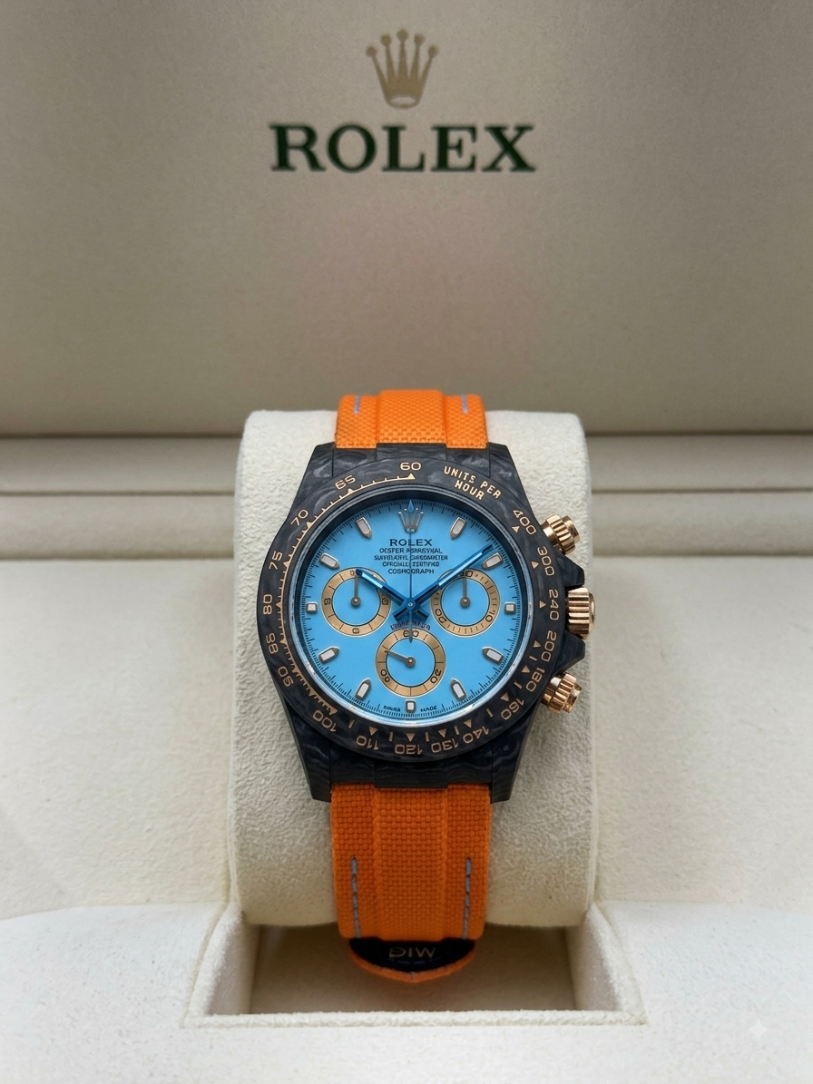 Carbon Ice Blue Chrono — Caoutchouc orange